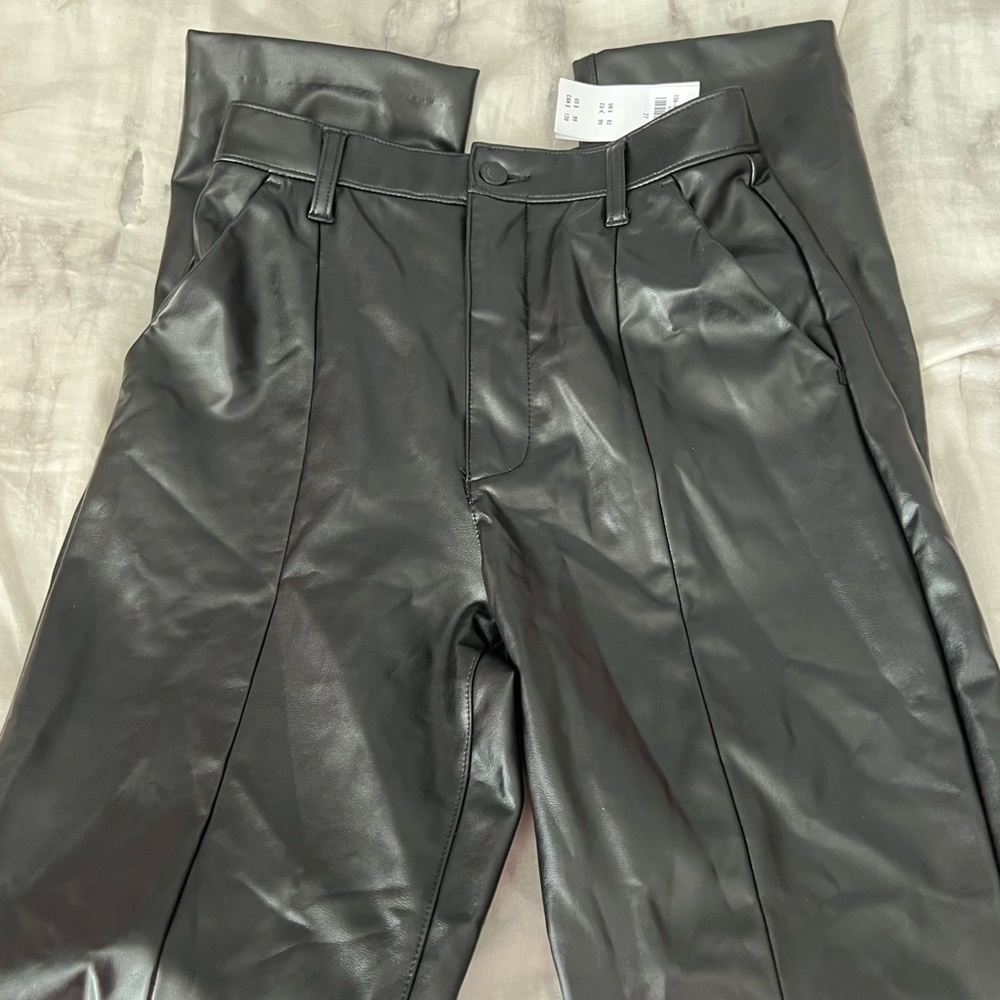 Black Slit Hem Leather Pants Abercombie & Fitch